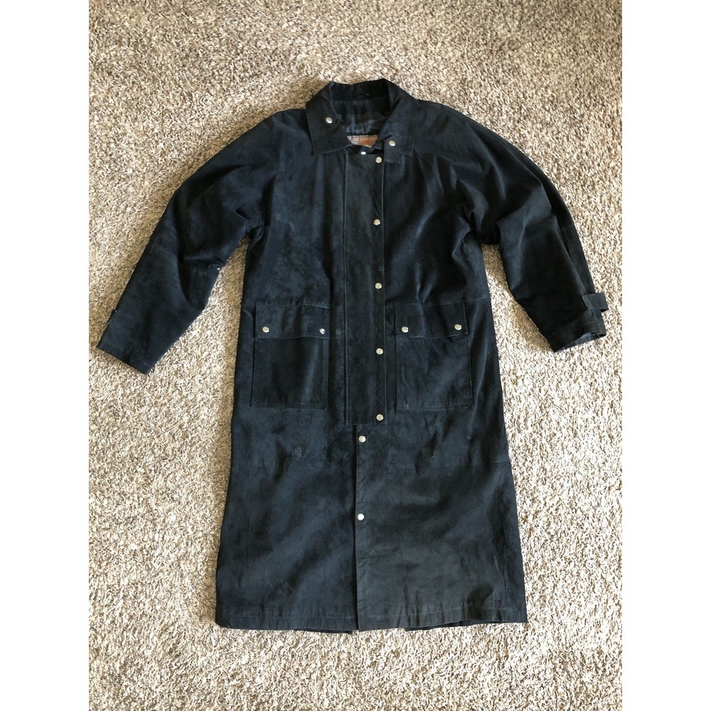 Adventure Bound Wilson's Suede Trench Coat Mens M Black Leather Duster Overcoat‎